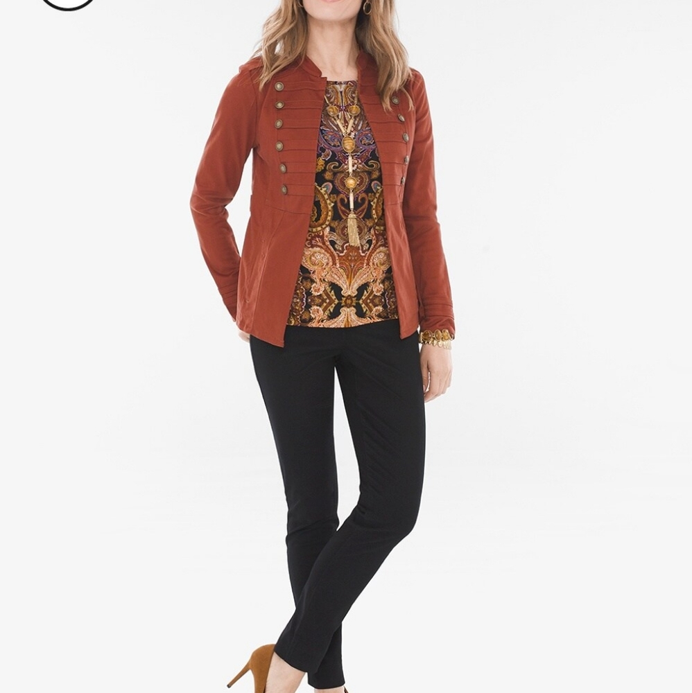 Chico's Military Jacket Sateen PT Copper Pearl Size 4P